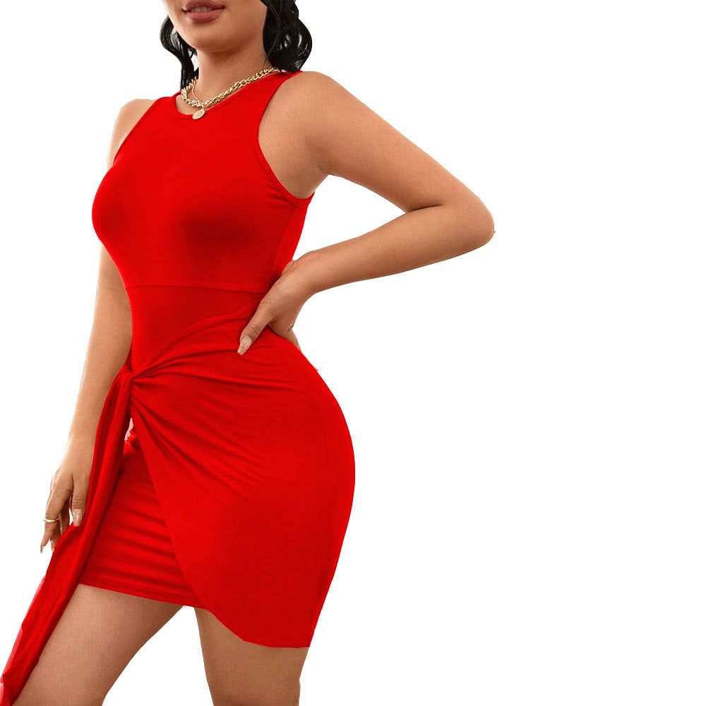 Damen Minikleid Rundhalsausschnitt Seitlicher Bindegürtel Norvielle