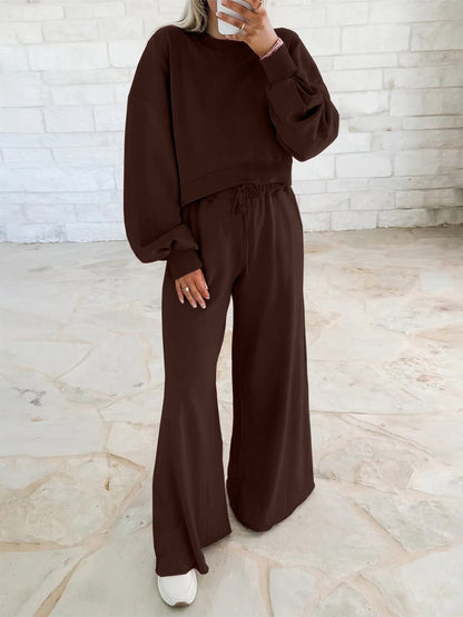 Damen Sport-Set Cropped Sweatshirt und weite Hose Norvielle