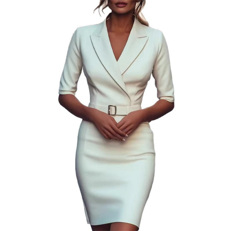 Damen Business-Kleid Figurbetont Gürtel Revers Norvielle