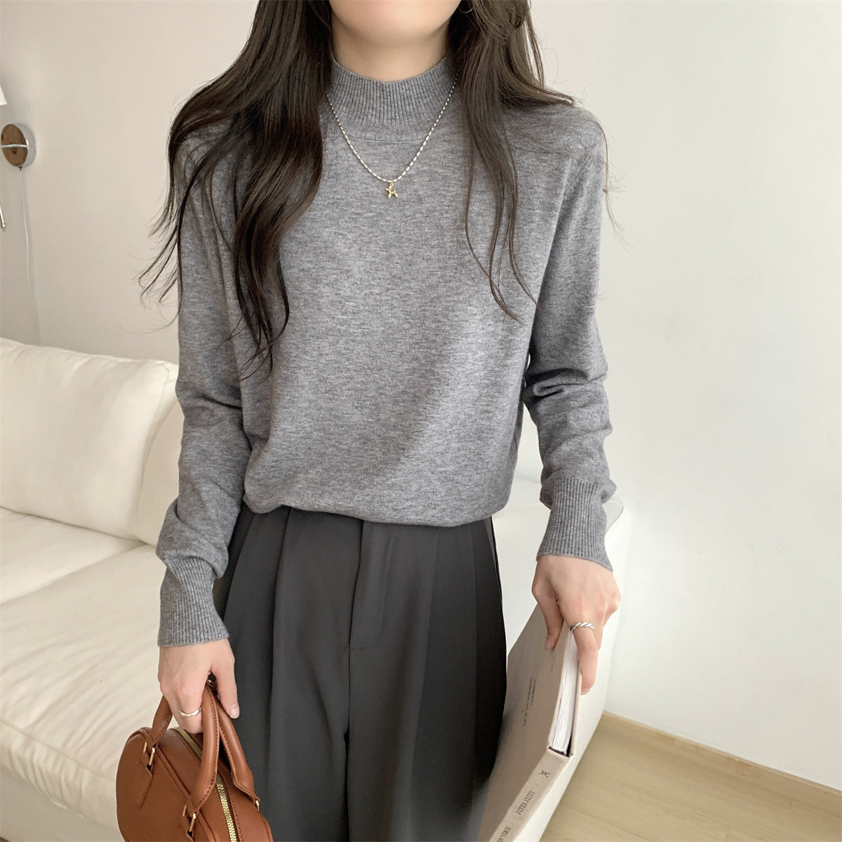Damen Feinstrickpullover Stehkragen Lässig Norvielle
