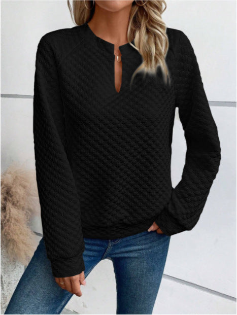 Damen Sweatshirt Strukturiertes Steppdesign Modischer Ausschnitt