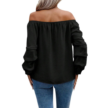 Damen Bluse Off-Shoulder Rüschendetails Länge Lang Ärmel