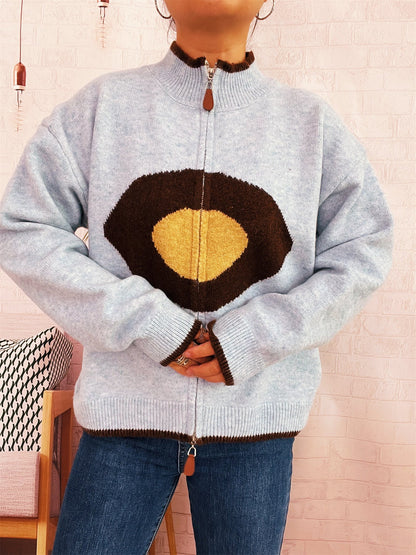 Damen Strickpullover Reißverschluss Kuschel Norvielle