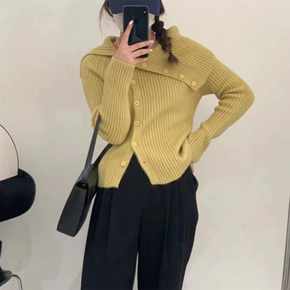 Damen Strickjacke Schick Kragen Knöpfe Norvielle