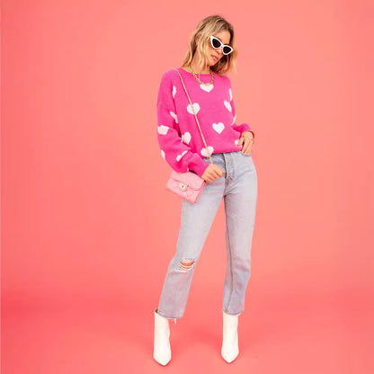 Damen Pullover Herzapplikationen Locker Passform Norvielle