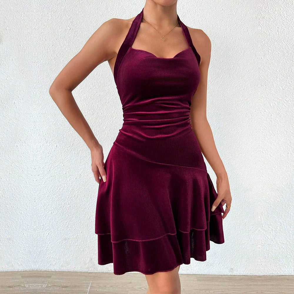 Damen Abendkleid Figurbetont Rüschenrock Neckholder-Design Norvielle