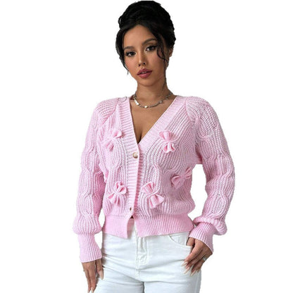 Damen Strickjacke Florales Reliefdesign Knöpfe Norvielle
