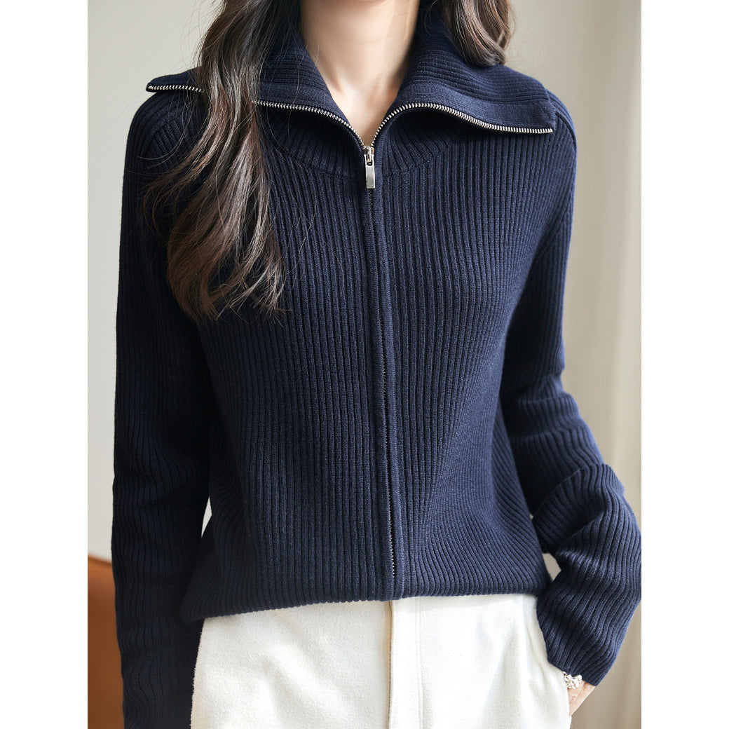 Damen Strickpullover Hochschließend Rippenstruktur Norvielle