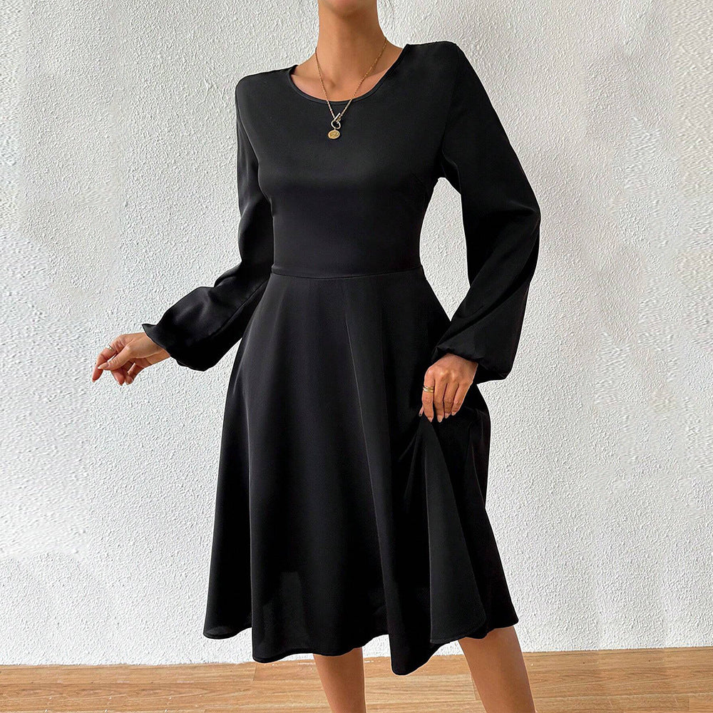 Damen A-Linien Kleid Rundhalsausschnitt Weite Ärmel Norvielle