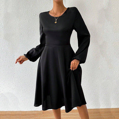 Damen A-Linien Kleid Rundhalsausschnitt Weite Ärmel Norvielle