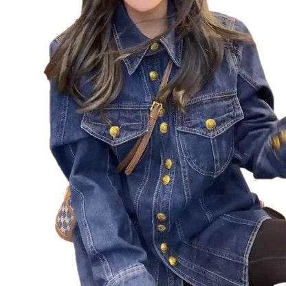 Damen Jeansjacke mit goldenen Knöpfen Norvielle
