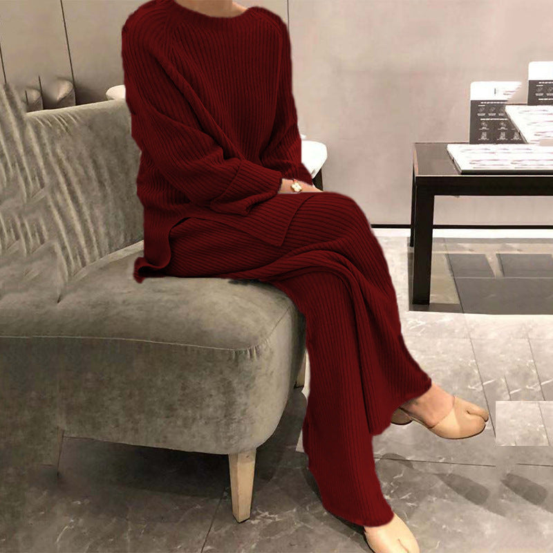 Damen Rippstrickanzug Weites Oberteil und weite Hose