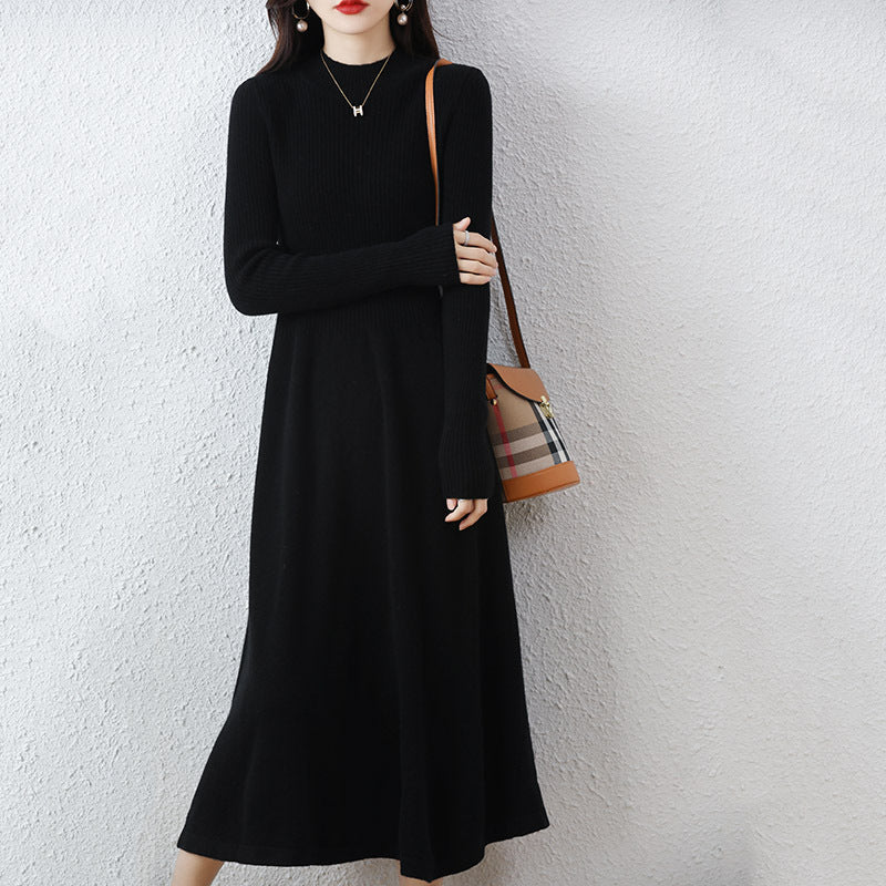 Damen Strickkleid Rollkragen Weitrock Norvielle