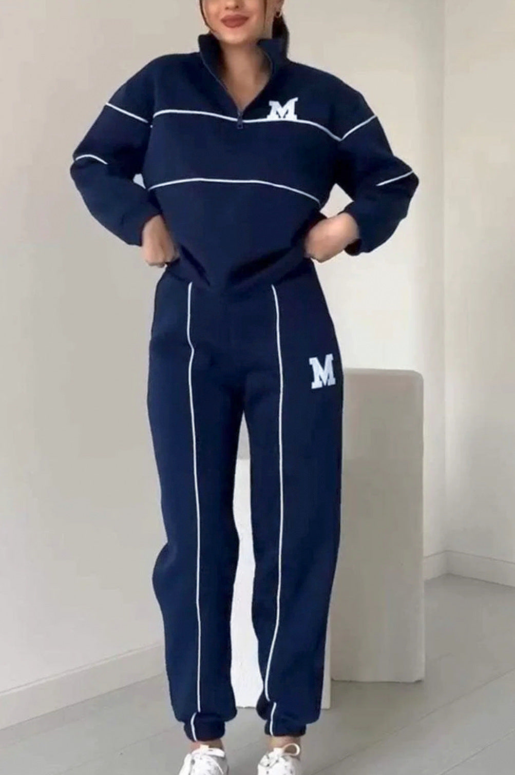 Damen Sportliches Loungewear-Set Elastisch Mit Halbreissverschluss