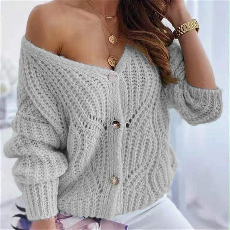 Damen Cardigan Offen Grobstrick Dekorative Knöpfe Beige