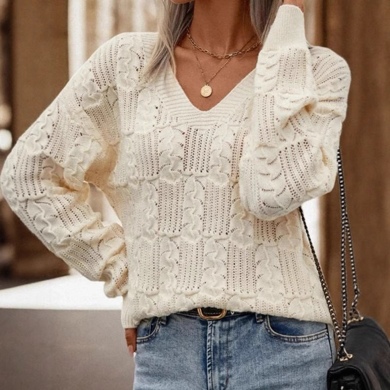 Damen Strickpullover Offene Schulter Lochmuster Norvielle