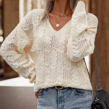 Damen Strickpullover Offene Schulter Lochmuster Norvielle