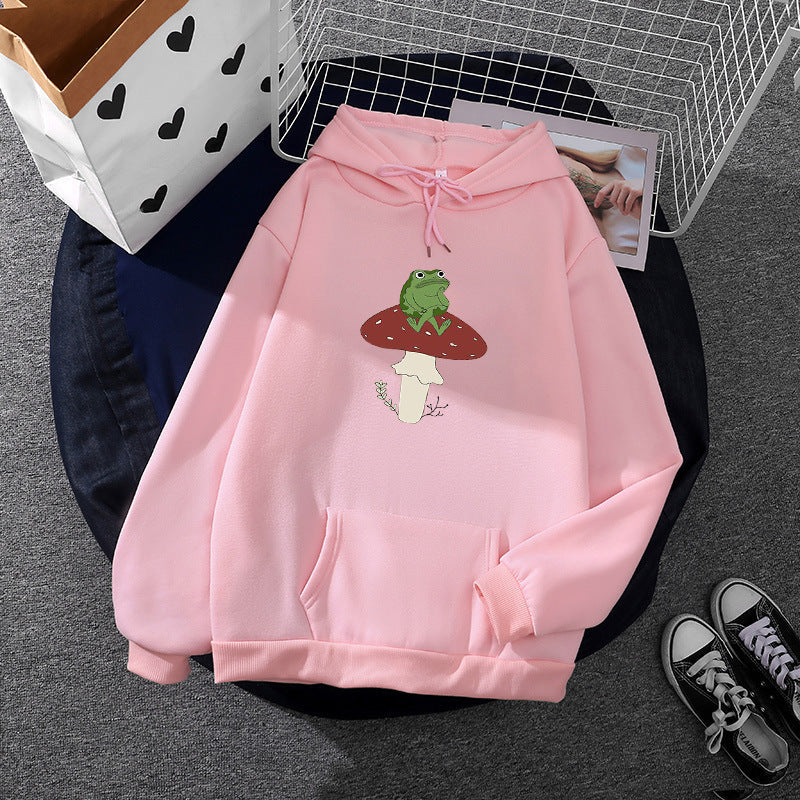 Damen Hoodie Frosch Motiv Baumwolle Grün
