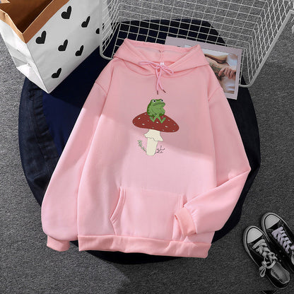 Damen Hoodie Frosch Motiv Baumwolle Grün