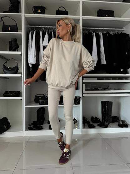 Damen Sweatshirt Lockerer Schnitt Bequeme Leggings