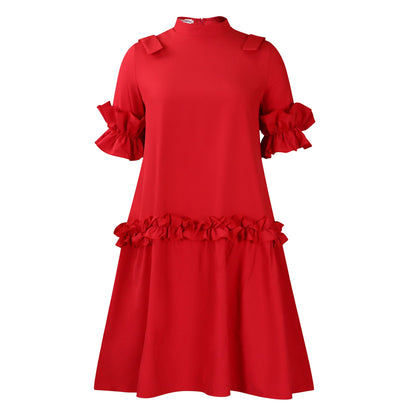 Damen Midikleid Voluminöse Rüschenärmel Stehkragen Norvielle