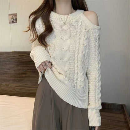 Damen Grobstrickpullover Asymmetrisch Zopfmuster Norvielle