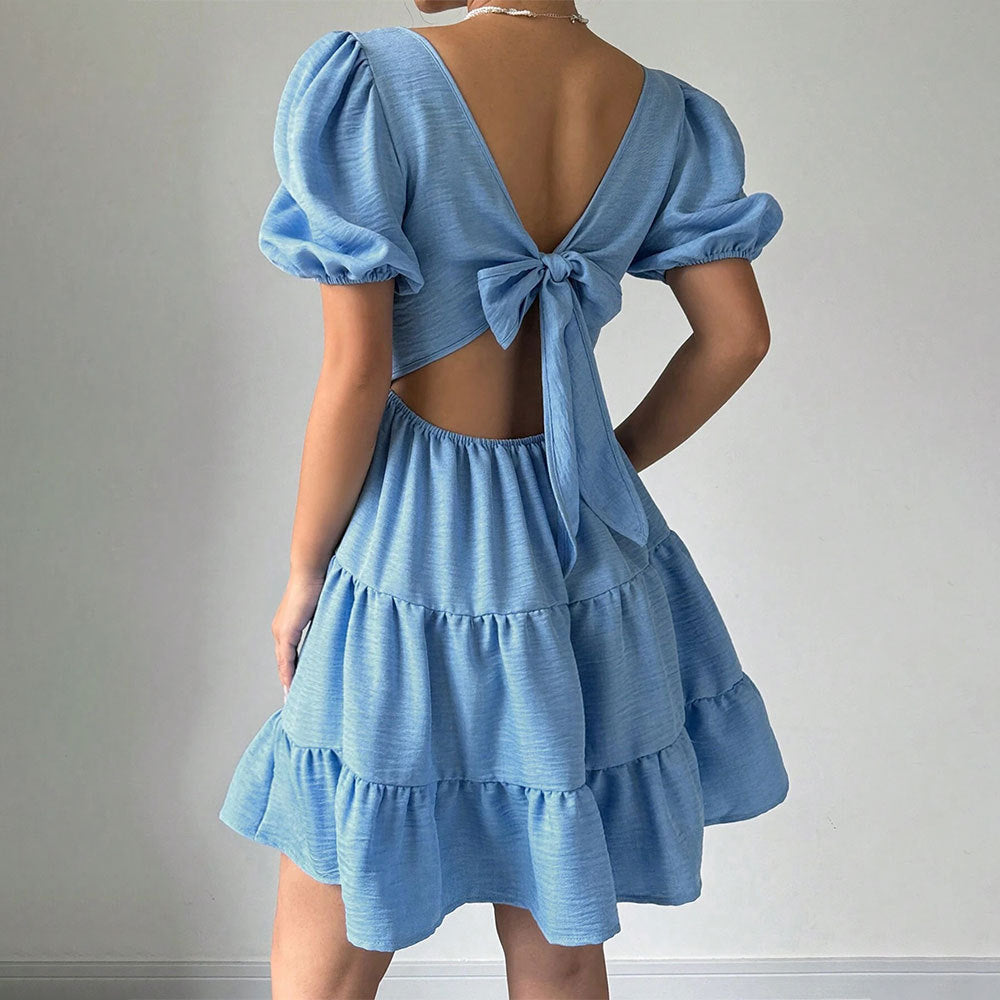 Damen Kleid Puffärmel Gestufter Saum Norvielle