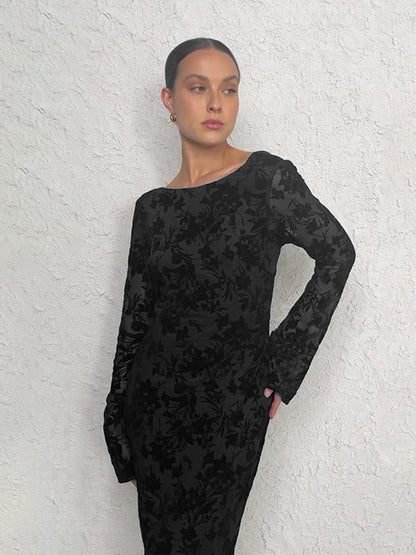 Damen Maxikleid Langärmlig Floralmuster Norvielle