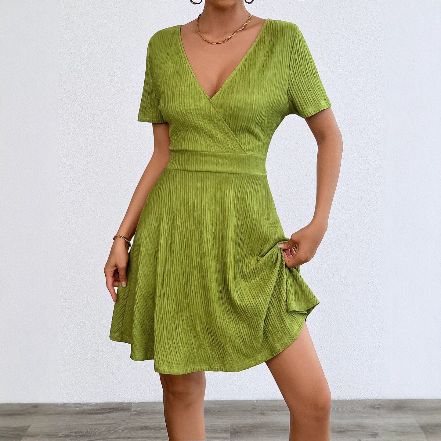 Damen Wickelkleid V-Ausschnitt Fließender Stoff