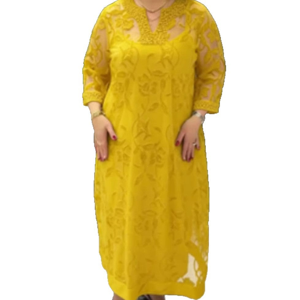 Damen Maxikleid Spitzenverzierungen Transparent