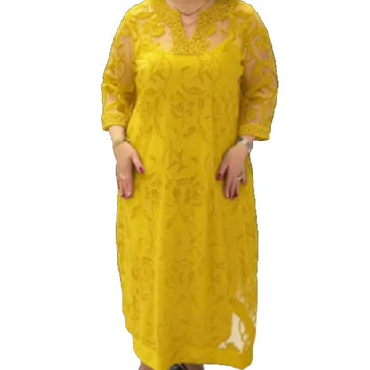 Damen Maxikleid Spitzenverzierungen Transparent