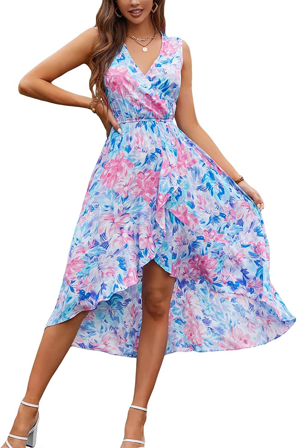 Damen Maxikleid Floralmuster Schwingender Saum Norvielle