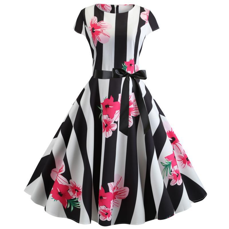 Damen Swingkleid mit Blumenmustern Tailliert Norvielle