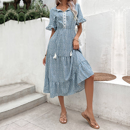Damen Maxikleid Voluminöser Rock Spitzenakzente Norvielle