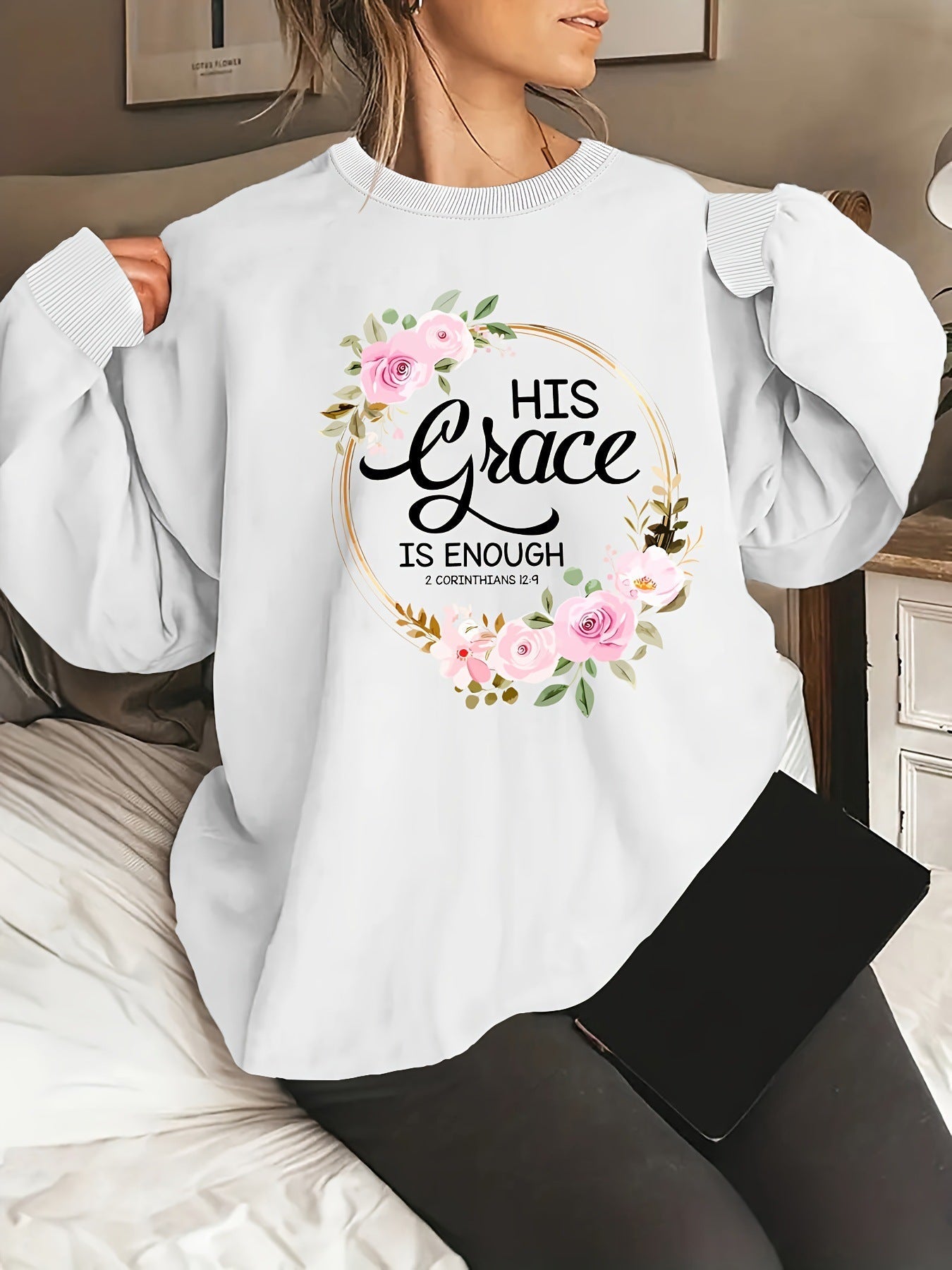 Damen Sweatshirt Florales Design Motivierender Schriftzug