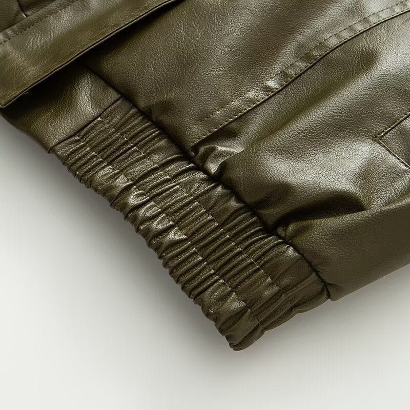 Damen Kunstlederjacke Elastischer Bund