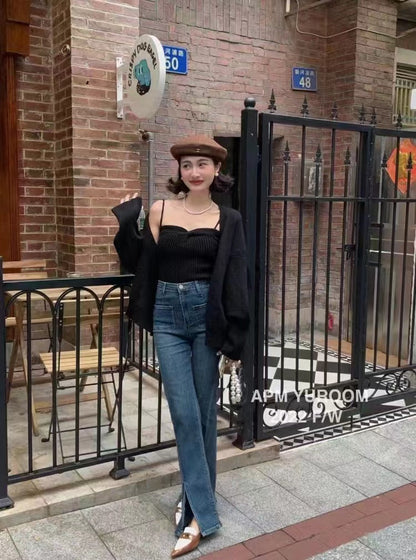 Damen Strickjacke Offen Norvielle Weite Ärmel