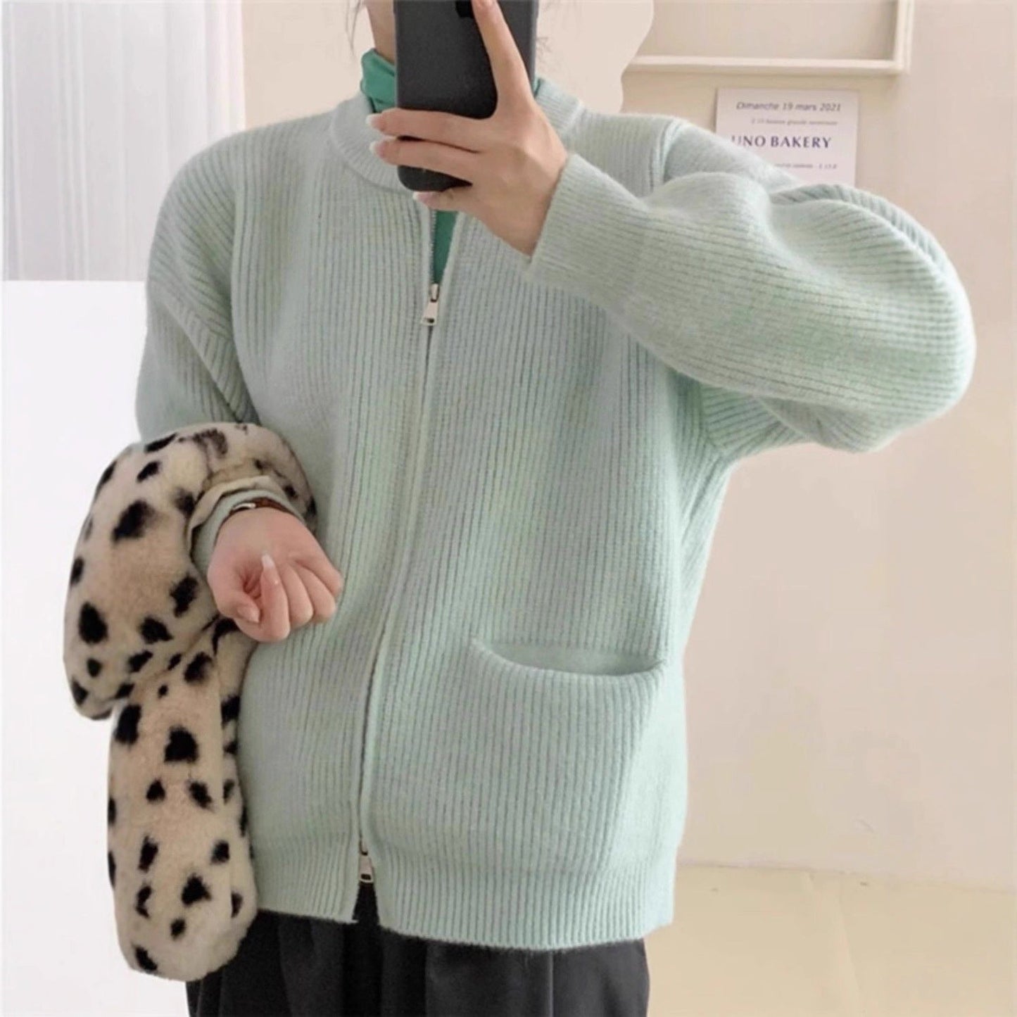 Damen Kuschelige Strickjacke Norvielle Mit Hochkragen