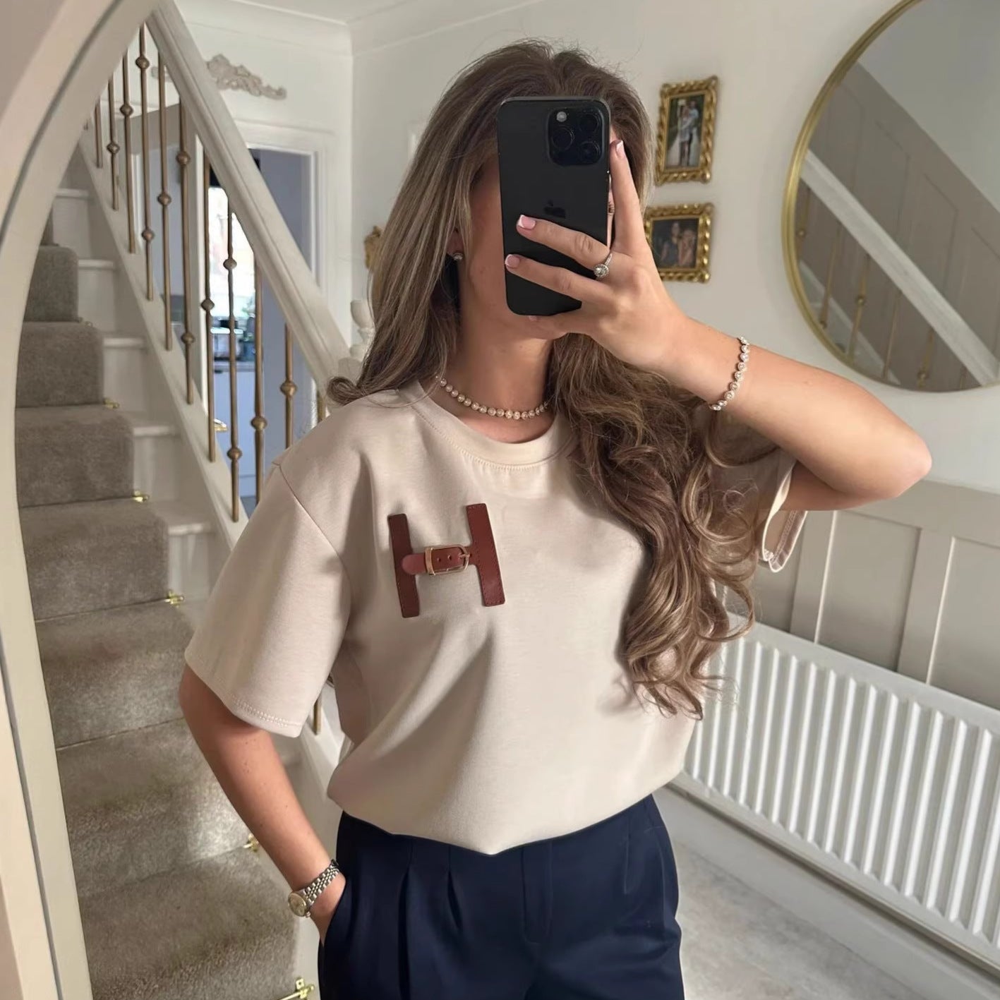 Damen T-Shirt Lässiger Schnitt Baumwolle Weiß - Norvielle