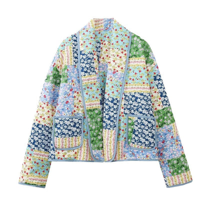 Damen Kimono-Jacke Patchwork Romantisch Mit Taschen Beige