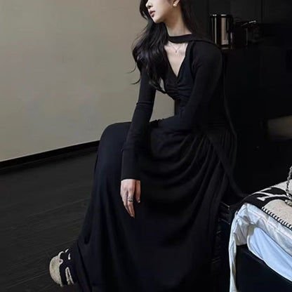 Damen Maxi-Kleid V-Ausschnitt Längsärmel Norvielle