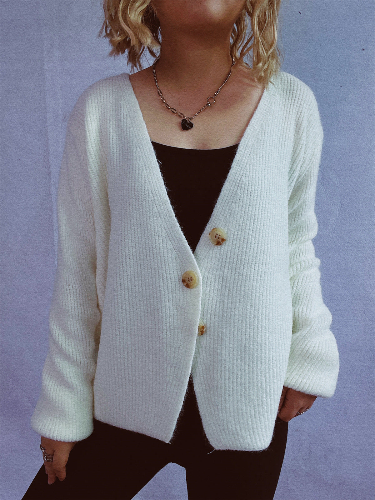 Damen Strickjacke Großknöpfe Strukturiert Beige