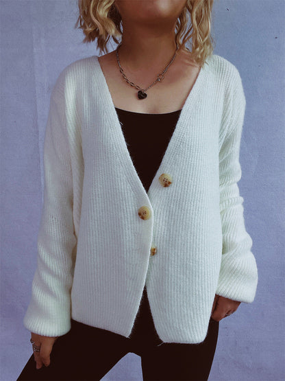 Damen Strickjacke Großknöpfe Strukturiert Beige
