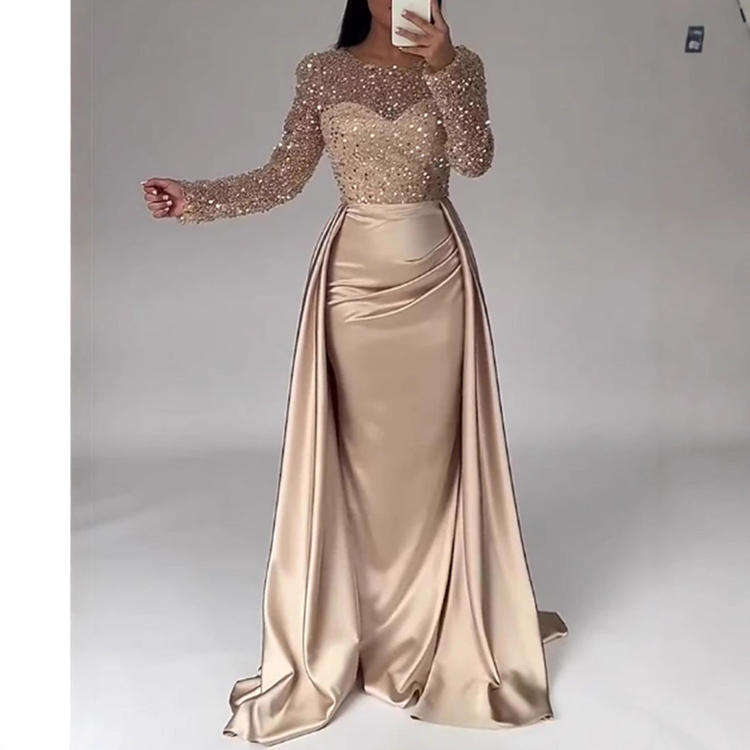 Damen Abendkleid Glitzerdetails Fließender Stoff Schwarz - Norvielle