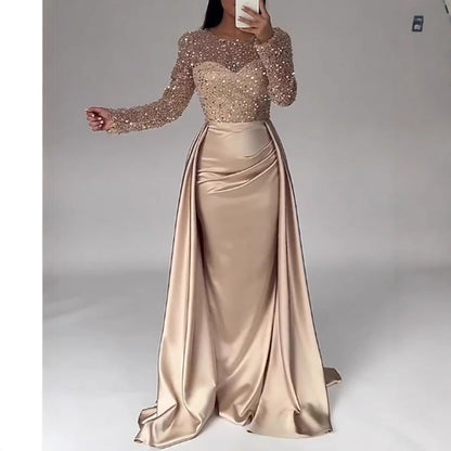 Damen Abendkleid Glitzerdetails Fließender Stoff Schwarz - Norvielle
