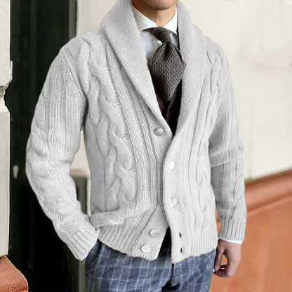 Herren Grobstrickjacke Zopfmuster Moderner Kragen Warm Schwarz - Norvielle