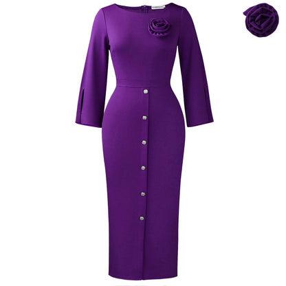 Damen Midikleid mit Knopfverschluss und floralem Muster
