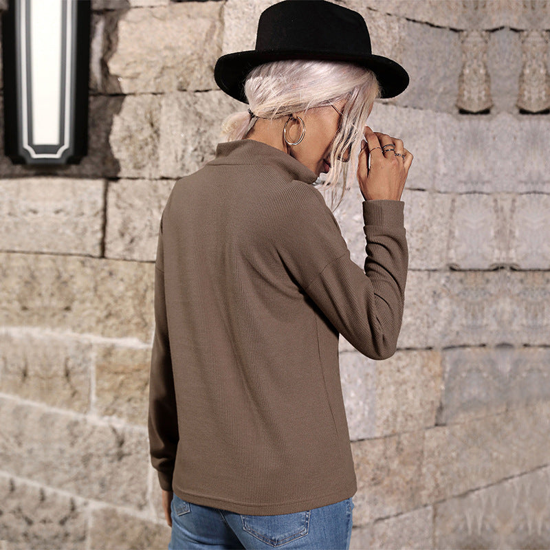 Damen Strickpullover Hochkragen Reißverschluss