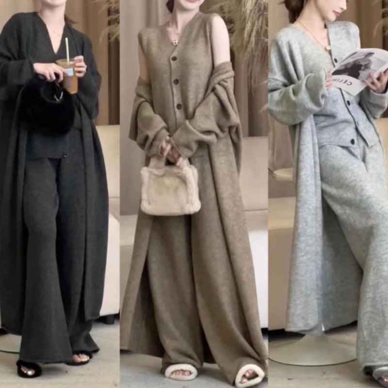 Damen Strickensemble Longcardigan weite Hose Norvielle
