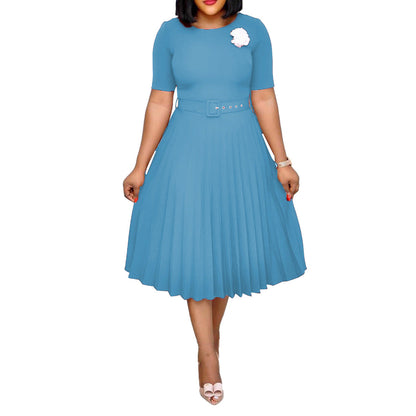 Damen Plissiertes Kleid mit Taillengürtel Elegantes